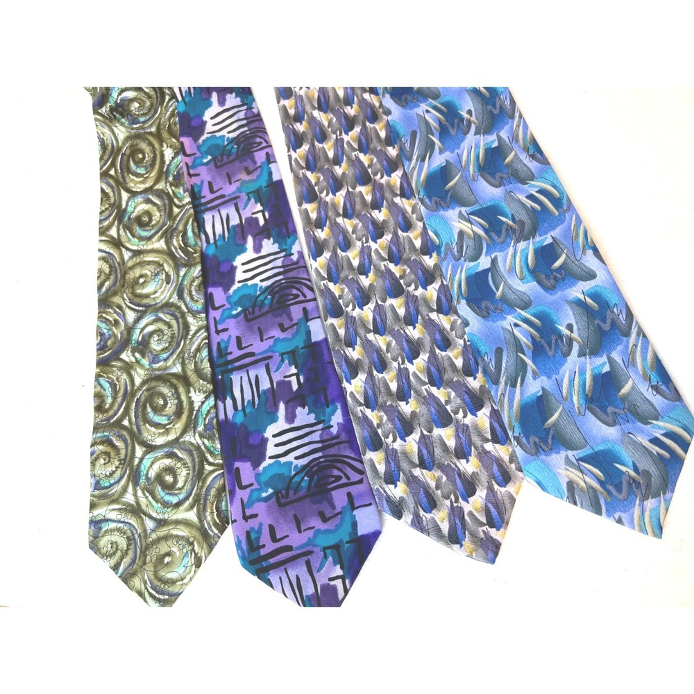 Lot of 4 Jerry Garcia Vintage Silk Neckties BLUES Abstract Geometric Purples